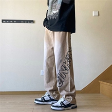 潮牌牛仔裤男印花百搭宽松阔腿裤港风复古休闲裤子N08010-P42，男装牛仔裤，星座308B-1