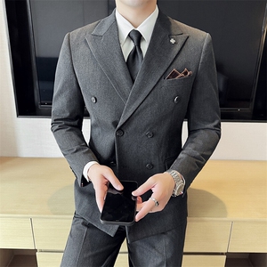 507A-SJT813-P210 2025春季时尚男士双排扣西服三件套装礼服图片