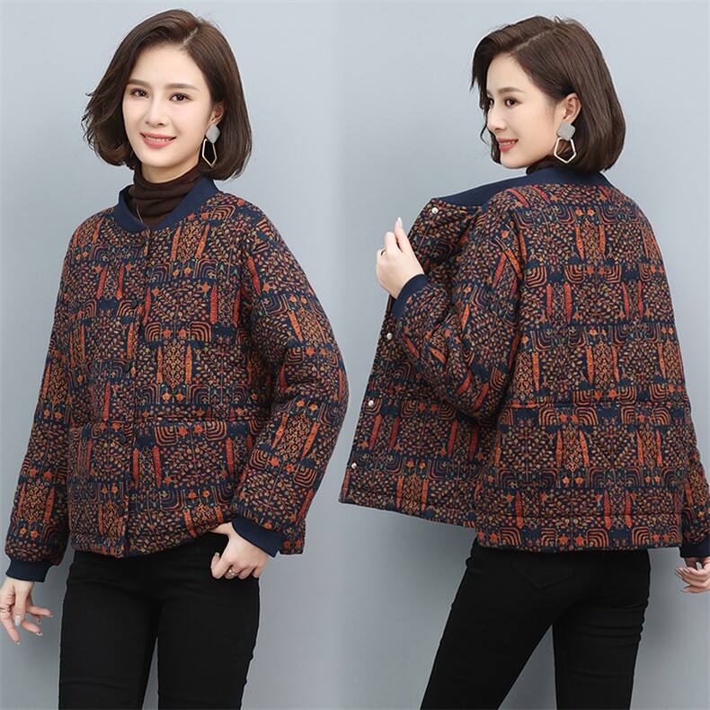 时尚宽松花色棉服 冬季保暖显瘦外套图片
