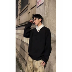 现货~高智感V领假两件polo氛围感高级老钱针织毛衣MY2576批68，男装针织衫/毛衣，星座1411A-6