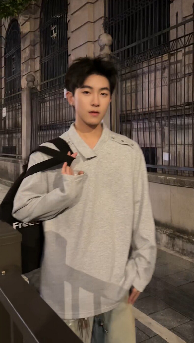 美式翻领polo长袖卫衣不规则解构领长袖T上衣外套504-T551-特P26,男装T恤,星座504