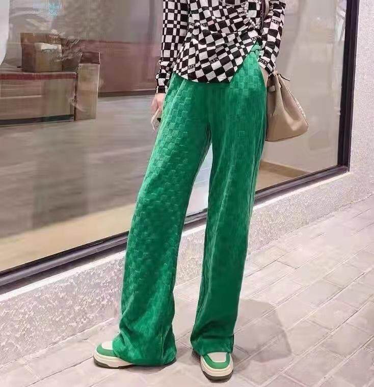 现货：雪尼尔提花方格阔腿裤，其它，金川古韵