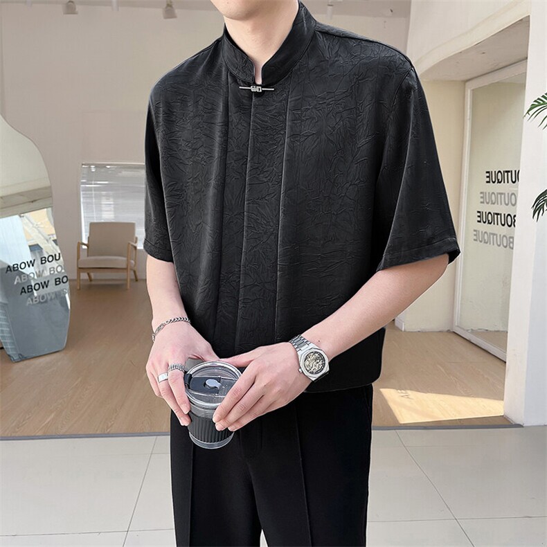 轻熟风~新中式2025夏季垂感冰丝压花中袖衬衫 C248/P55图片