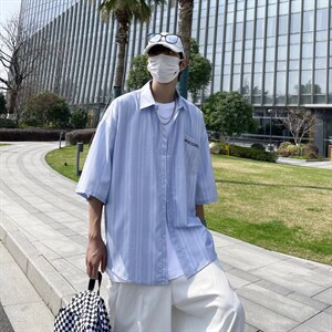 短袖衬衫春款男港风潮流C27P33图片