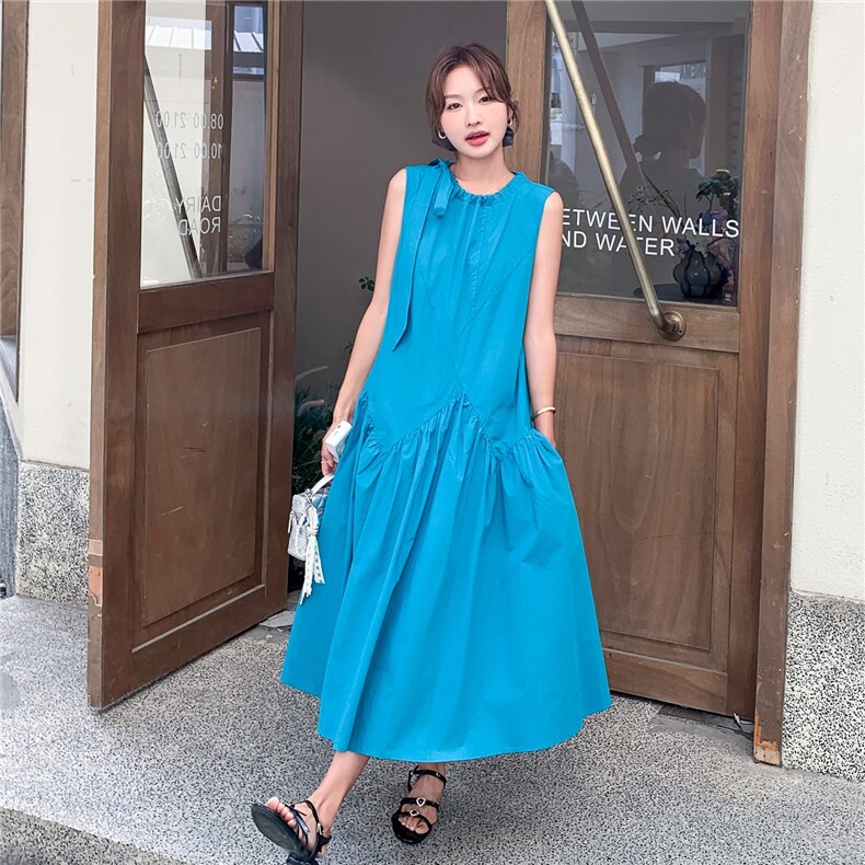 蓝色独特绝美清纯系度假风连衣裙女2025年夏季新款宽松显瘦背心裙图片
