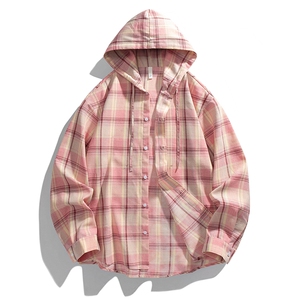 CS4520-P48新款格子衬衫连帽长袖帅气开衬外套图片