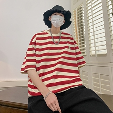 2023条纹短袖t恤夏季圆领纯棉宽松半袖上衣男装618A-301-P40，男装T恤，星座914-4