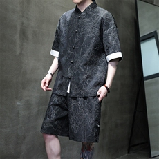 2025春季新款男装新中式衬衣风纹理盘扣拼接短袖衬衫C98-P60，男装衬衫，电商B277(原6028)