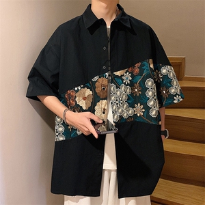 1绣花拼接成分：聚酯纤维M-5XL大码短袖衬衫男DCS7743P42控68图片