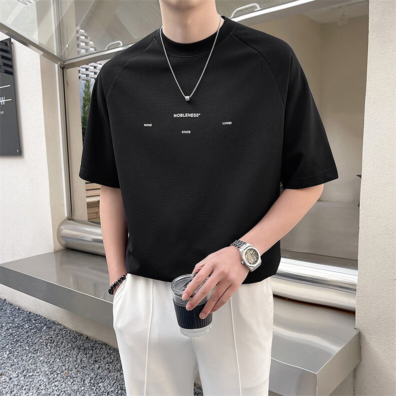 轻熟风~2025夏季新款冰丝华夫格短袖T恤T2003/P40,男装T恤,电商B331