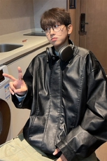 抖音直播！pu皮衣机车服宽松夹克男CP40-特p65控价：118，男装皮衣，电商B371