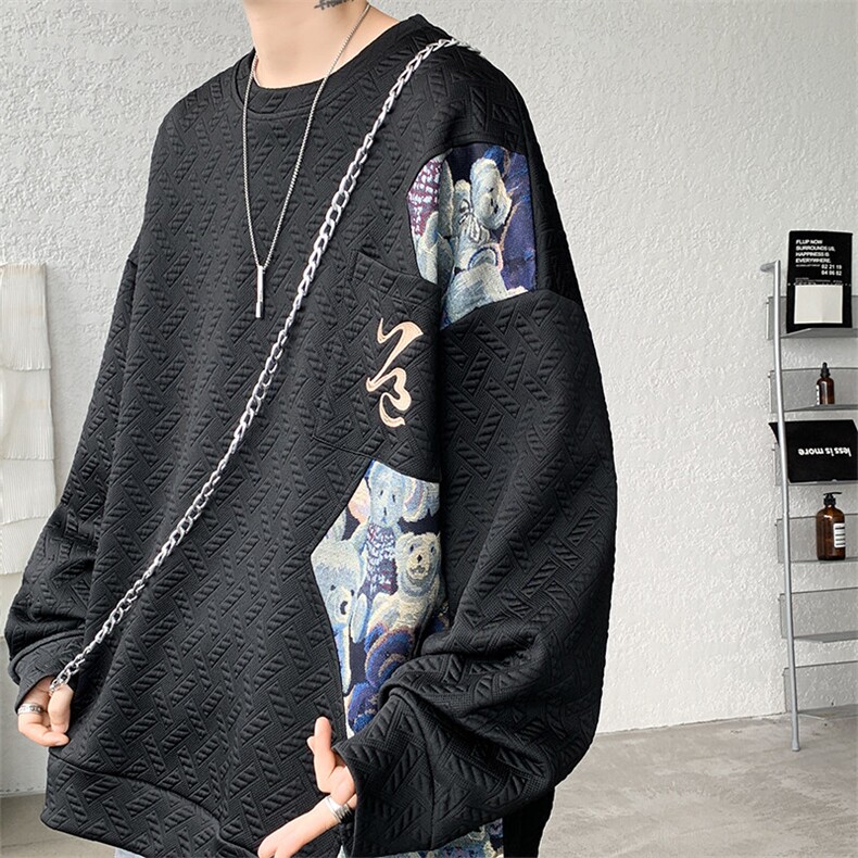现货已下单WY10063-P45控78秋冬新款高品质百搭小熊大码卫衣,男装卫衣,电商A059