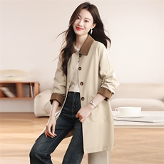 现货秒发2026春装新款单排扣韩版翻领休闲风衣外套，女装风衣，星宇服饰