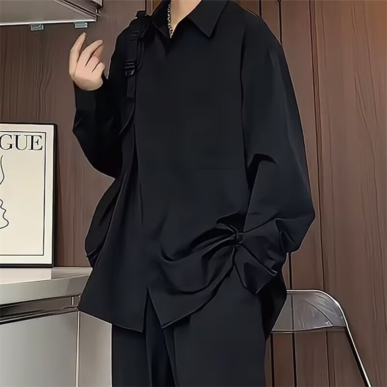 日系简约老钱风松弛感纯色长袖衬衫男女款春秋季新款内搭情侣衬衣,男装衬衫,星座302B-2