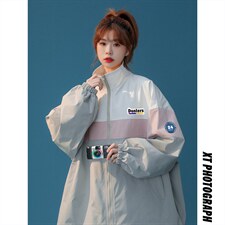 中性风秋季百搭宽松拼色立领夹克情侣外套女JK6841P65控78，男装夹克，电商A268