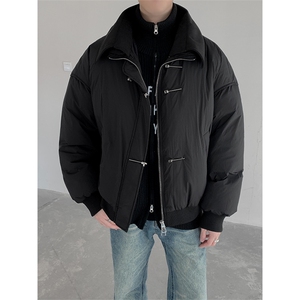 新中式金属扣装饰拼接假两件棉服男加厚保暖棉衣冬季MM06特P100图片