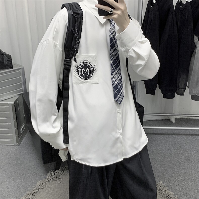 DK/JK学院风长袖衬衫男ins情侣衬衣  CS2021（送领带）图片