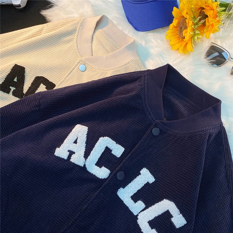 EQ81AC字母毛巾绣秋季棒球服外套男2024新款港风ins情侣装P88，女装职业装，电商C306-1