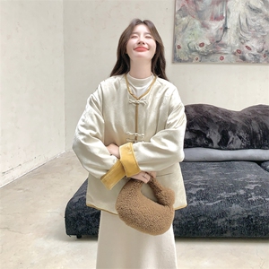 黄色新中式两面穿短款羽绒服女2025冬季气质保暖90白鸭绒盘扣外套图片