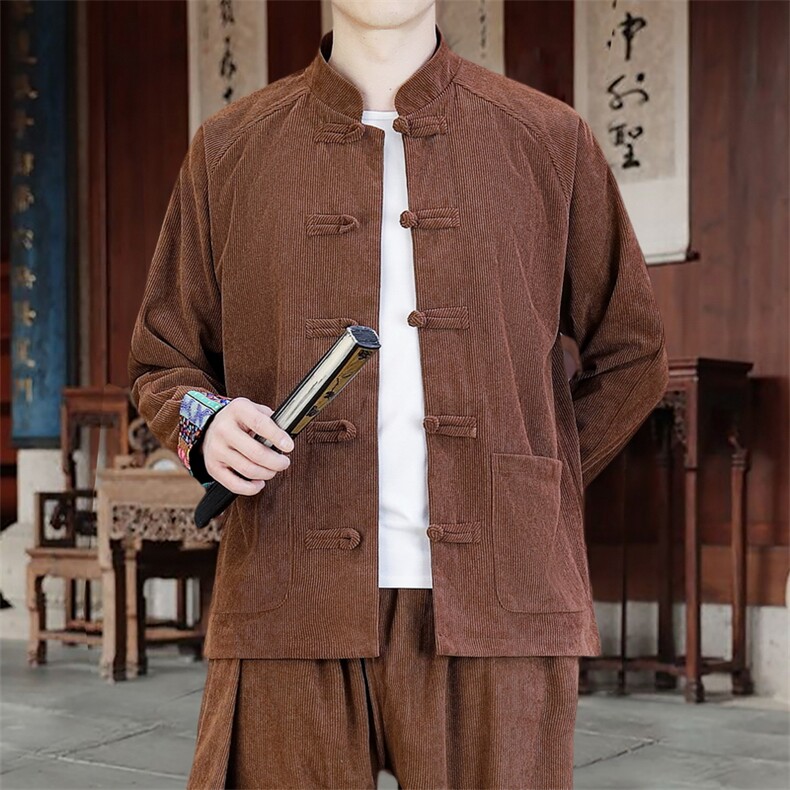 男士外套灯芯绒夹克盘扣立领唐装风XZ1512-2502单夹克-P80,男装夹克,星座1512