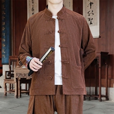 男士外套灯芯绒夹克盘扣立领唐装风XZ1512-2502单夹克-P80，男装夹克，星座1512