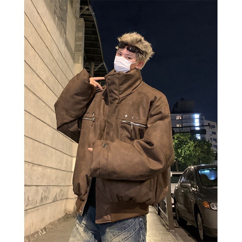 405A美式复古个性金属设计短款皮衣棉服MY24916-特批108控178,男装皮衣,星座405A