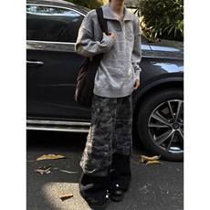 灰色慵懒风v领毛衣男女冬季美式复古polo领针织衫翻领内搭打底衫，男装T恤，星座506A
