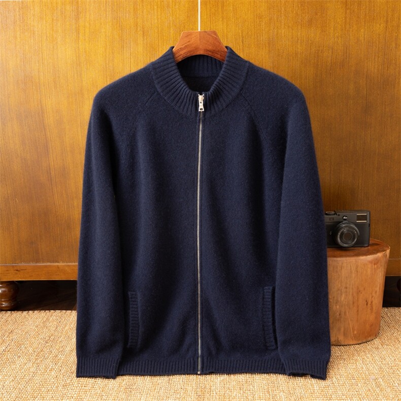 男士纯色圆领羊绒开衫羊绒保暖舒适百搭时尚都市休闲，男装羊绒开衫，米亚康羊绒