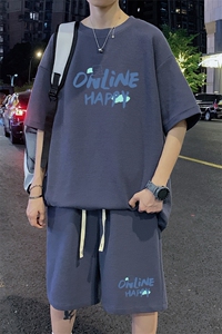 ！2023夏季新款男士华夫格短袖T恤套装潮流一套HTZ02P50图片