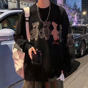 M3113-P68秋冬圆领毛衣小熊男针织衫学生宽松潮大码上衣外套控88,男装针织衫/毛衣,电商A009A（原A058A）