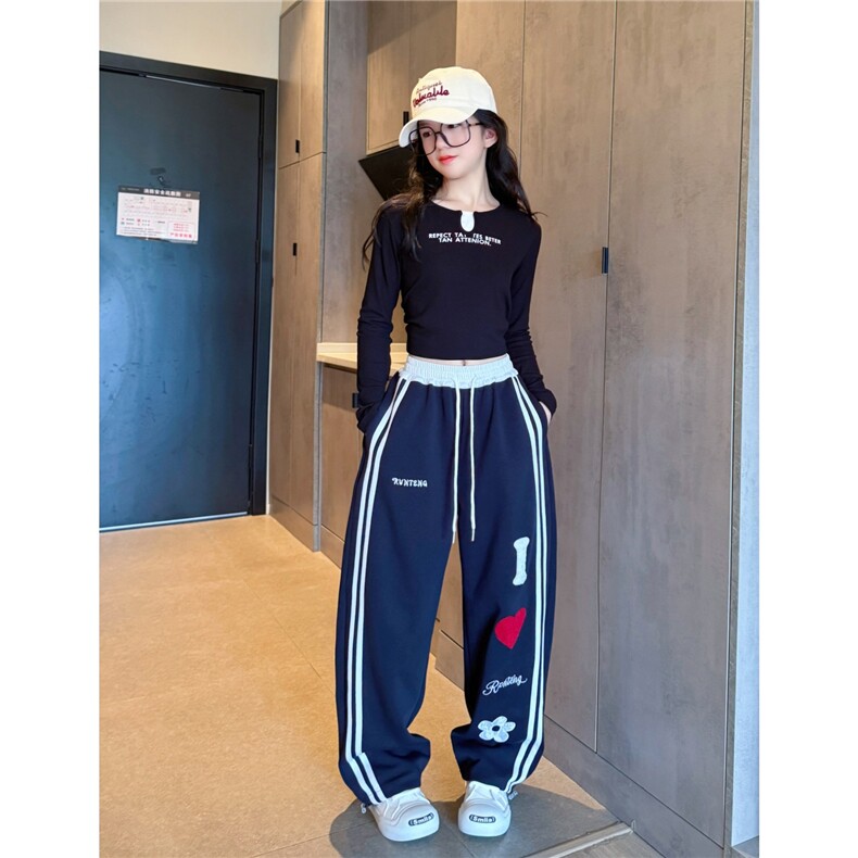 美式原创自制字母爱心运动卫裤男女街舞阔腿休闲长裤,男装休闲裤,星座715-4