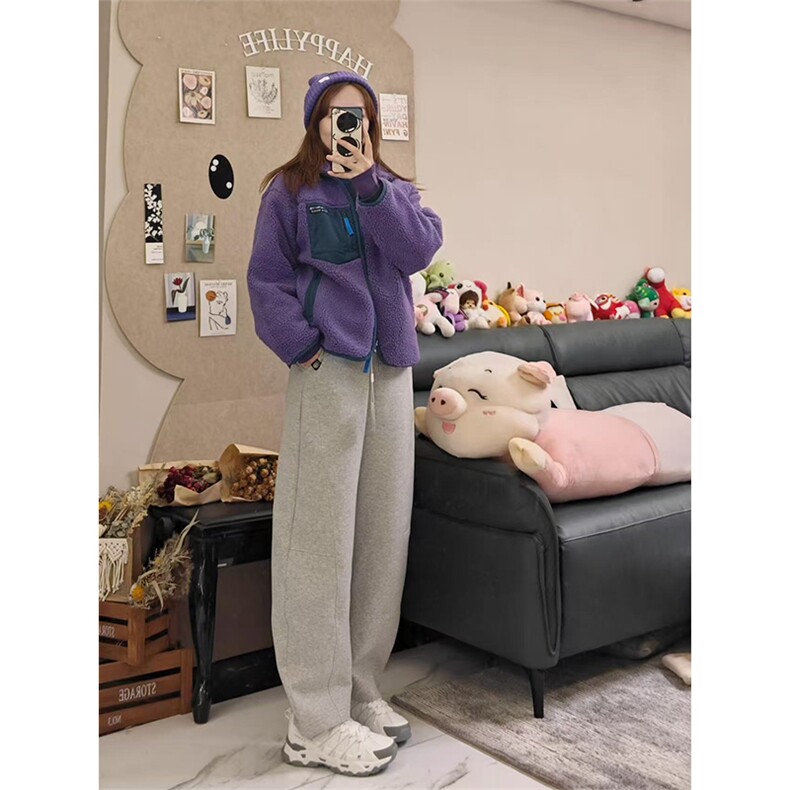 高品秋冬拼色加厚糕糕毛情侣外套男女羊羔绒休闲上衣A1169-P78,女装短外套,星座1505