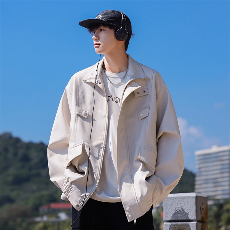 春季数据款 机车PU皮夹克翻领宽松男女同款外套 6622-P78图片