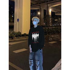 美式复古决不放弃星星励志正能量印花长袖T恤小领口打底衫，男装T恤，星座310A-4
