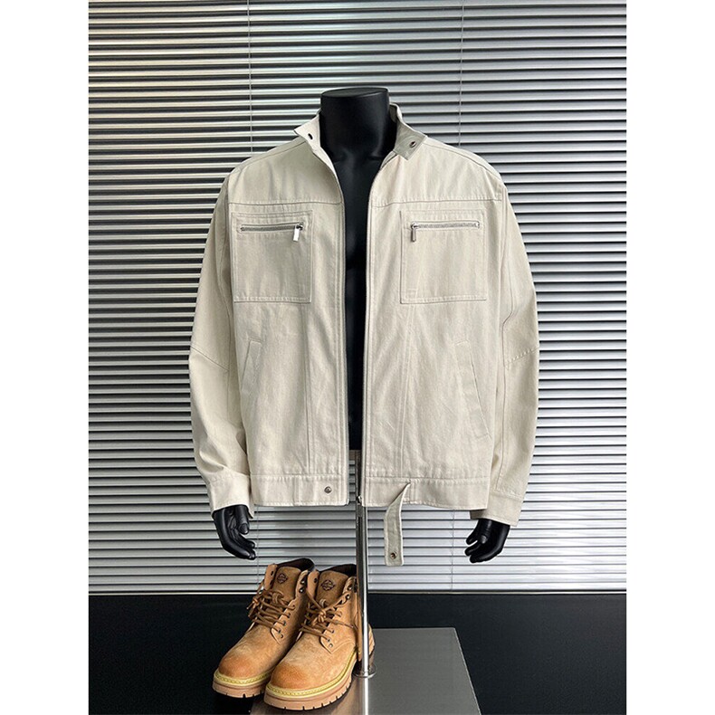 26春装高品质老钱风立领夹克外套男女美式潮牌拉链工装风宽松上衣，男装夹克，电商A486