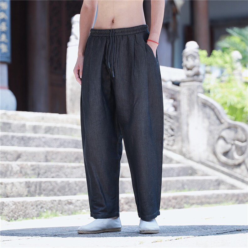 风牛仔色织亚麻休闲裤男夏季轻薄透气棉麻小长裤K51P120,男装休闲裤,星座704A（原B229A）
