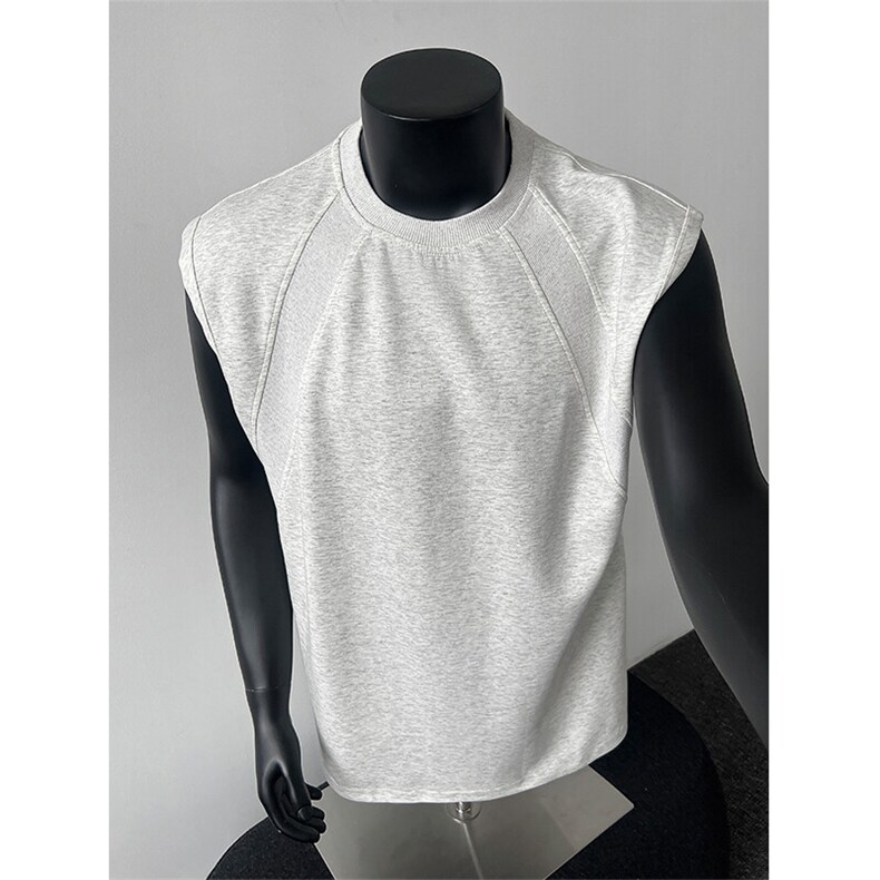 夏季新款港风美式休闲圆领无袖背心T恤设计感XZ213-BX08-P25控48，男装T恤，星座213