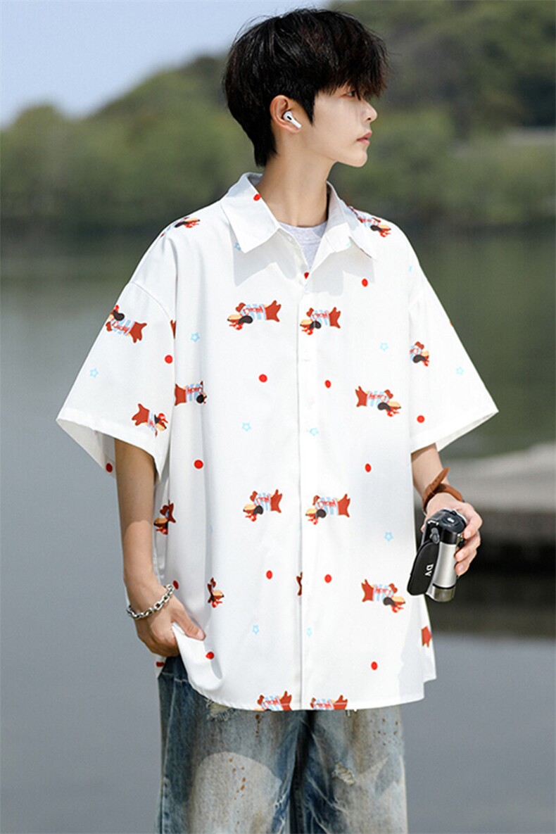 8XL-M腊肠狗花衬衫男短袖夏季冰丝薄款花衬衣寸衫外套DC28003P38,男装T恤,电商B312