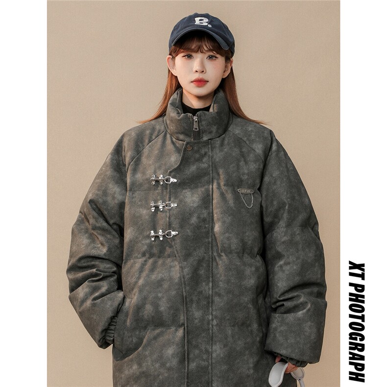 1中性风PU皮复古做旧面料金属飞机扣设计棉衣男MY77726P148控198，男装棉衣，星座226-2