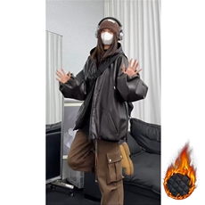 网图慎用连帽防水加厚皮衣男宽松皮棉衣棉服男女同款M8008-P105，男装皮衣，电商A006