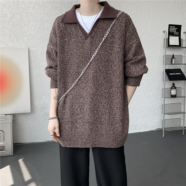 现货MY7153-特P65高密老钱风小翻领毛衣男女宽松polo领大码针织衫,男装针织衫/毛衣,电商A059