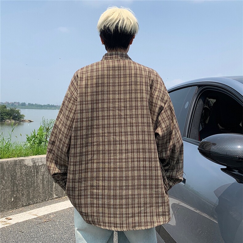 现货~格子大码长袖衬衫C5909/特P23黄,男装衬衫,电商A094