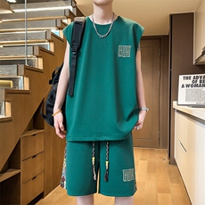 休闲运动套装潮流夏季刺绣五分裤套装男拼接背心A266-TZ1107-P43，男装牛仔裤，电商A266