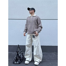 春秋美式潮牌假两件衬衫领毛衣男女重磅宽松休闲百搭情侣针织上衣，男装针织衫/毛衣，星座506A