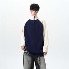 8XL-M半拉链立领毛衣外套男针织衫慵懒拼接插肩袖线衣MY19001P78，男装针织衫/毛衣，电商B312