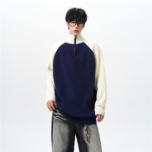 8XL-M半拉链立领毛衣外套男针织衫慵懒拼接插肩袖线衣MY19001P78图片