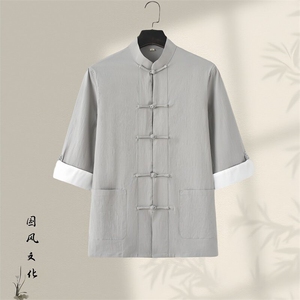 夏唐装风盘扣新中式七分袖棉麻复古居士服茶服GF2503-P60图片