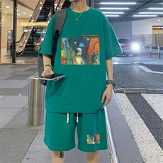 ！2024夏季男士华夫格短袖T恤套装青少年学生一套HTZ62P50，男装T恤，电商B220