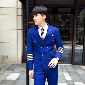 秋冬韩模新款双排扣西服套装男三件套空少服小西装A470-TZ77-P280图片