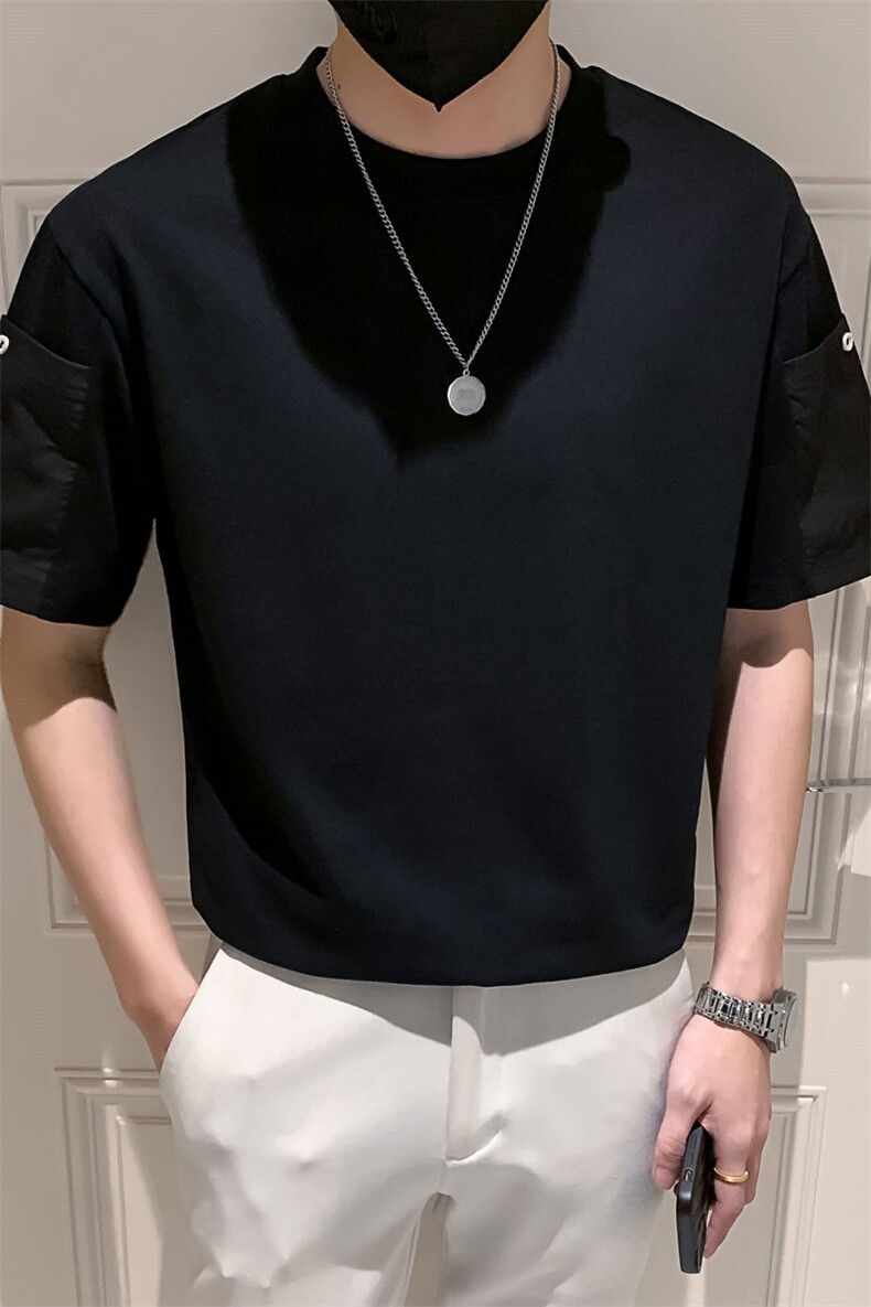 白色2023精神小伙修身男士圆领潮款短袖T恤打底衫潮T098-P48控68,男装T恤,电商A108
